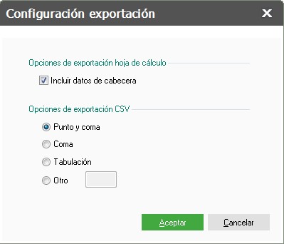 pantalla de configuracion de exportacion Flex